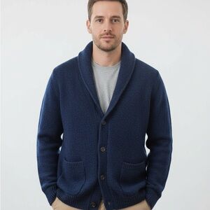 Men's Navy Blue Shawl Collar Cardigan